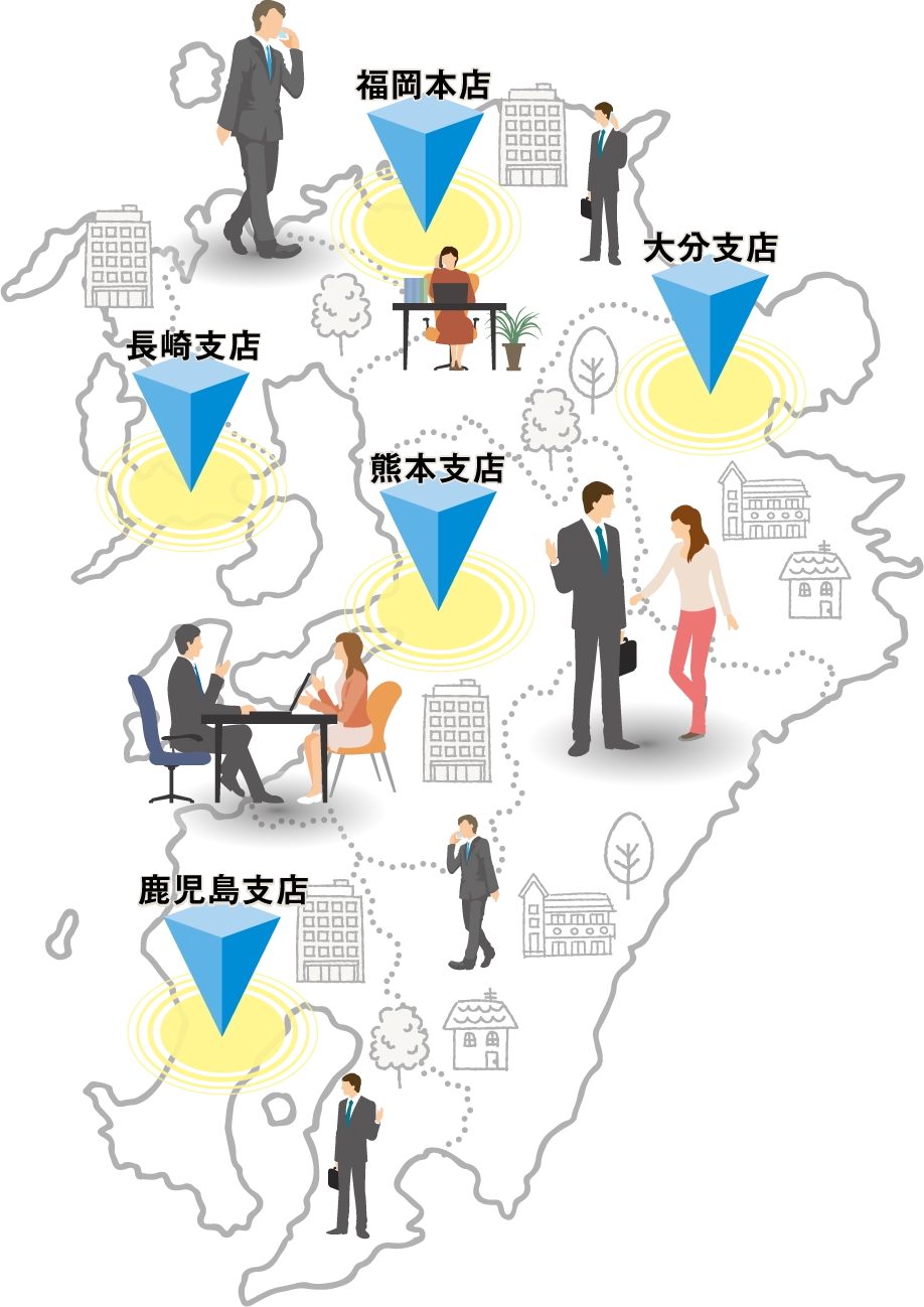 九州全域をカバーするサポート体制図